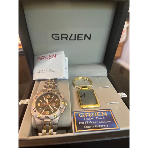 Vintage Gruen Men's Watch Titanian Plated New in Box GU9000MS 138 PC21